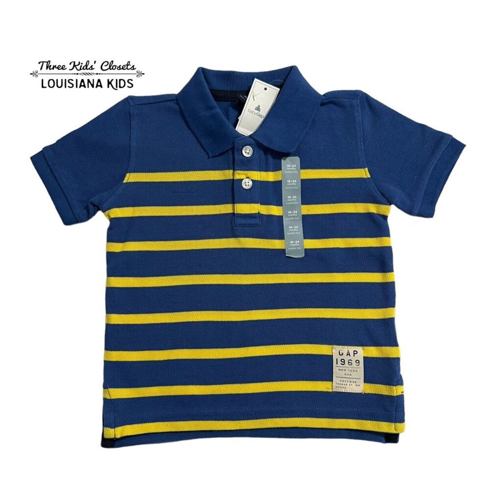 NEW Baby Gap 18-24m Blue & Yellow Striped Polo Shirt
